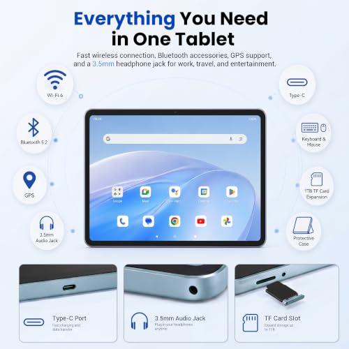Image of Tablet 11 inch, Android 16 Tablet with Keyboard, Blue