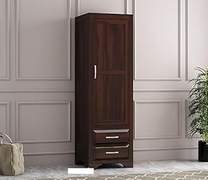 KARINA FURNITURE Wooden Wardrobe for Clothes | Sheesham Wood 1-Door Wardrobe with 2 Drawer Storage | Solid Wood Large Cupboard Almirah: Storage Cabinet for Your Living Room/Bedroom (Design 107)