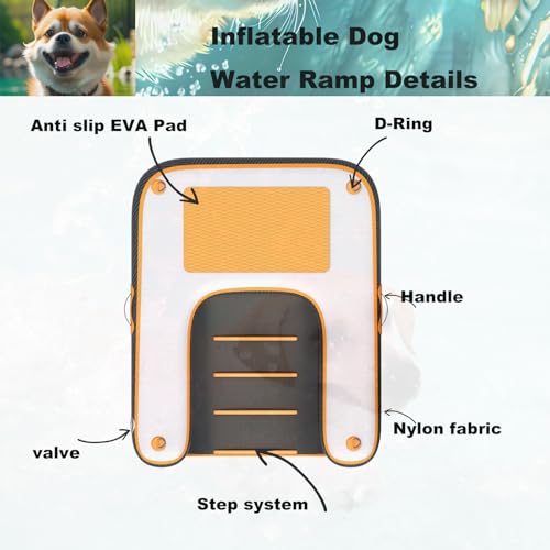 HEYLIFE Dog Safety Rampen Inflatable Dog Ramp Floating Dock Water Raft Ladder for Pool Up to 220LBS Borange 4ft x 3ft x 4in