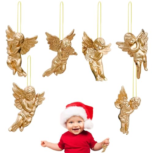 Ángel de Navidad | Colgante de fiesta de Navidad dorado o plateado - Colgante decorativo para el interior del hogar, patio, al aire libre, césped, vacaciones, pasillo, festival, dormitorio, fiesta