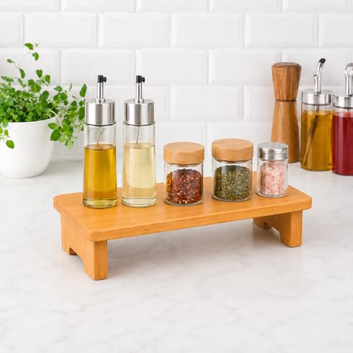 Image of Curated Cart Bamboo Pedestal Serving Platter 13 Inch, Wooden Serving Tray, Elevated Cheese Board, Snack Serving Platter, Decorative Display Tray for Kitchen, Dining Table & Home Decor