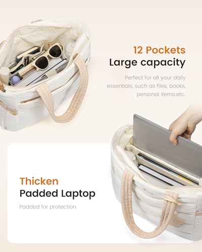 LOVEVOOK Tote Bag for Women,Puffer Work Bag,Quilted Teacher Nurse Tote Bag with Zipper for Travel Gifts for Women - Image 3