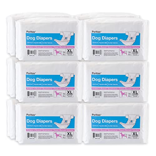 Peritas Disposable Dog Diapers | Female Dog Diapers |Puppy Diapers, Diapers for Dogs in Heat, or Dog Incontinence Diapers (144 Count, X-Large)
