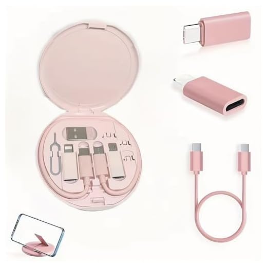 Multi USB Charger Adapter Kit, USB C to iOS Device/Type C/Micro/USB A Adapter Data Transfer Contains Card Slot Phone Holder (Pink)