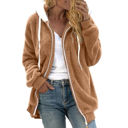 Manteau hiver long grande taille pour femme veste pull en peluche à capuche