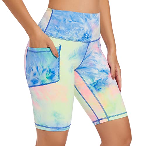 Iniber Women's Biker Shorts With Pockets 8" High Waist Workout Yoga Tie Dye Soft Spandex Athletic Bicycle Shorts For Running #TOP15