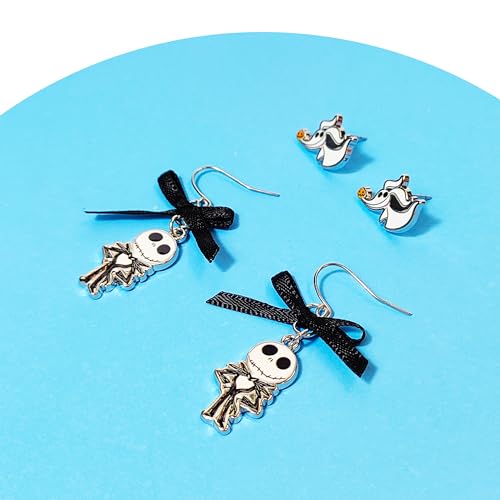 LUV HER The Nightmare Before Christmas Jewelry Hypoallergenic Earrings for Girls, Stud Earrings & Fishhook Earring Sets with Charms One Size Fits All Gifts Age 4+4