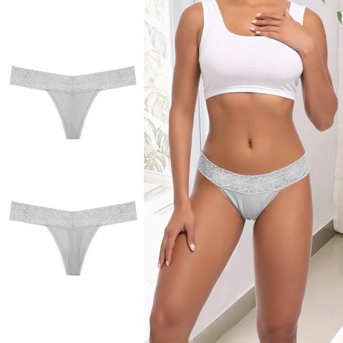 Image of Cotton Thongs For Women, Lace Thongs For Women,10 Pack Size XS to 5XL | Delicate Floral Lace Trim,Buttery Soft Stretch Waistband,Minimal Thong Cut,Daily Everyday Wear,Value Multipack Lingerie