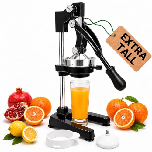 Image of Manual Juicer Hand Press, 304 Stainless Steel Citrus Juicer for Orange Lemon Pomegranate, 19 inch Extra Tall Heavy Duty Juice Press with Dual Molds for Apple & Pear, Stable Suction Base