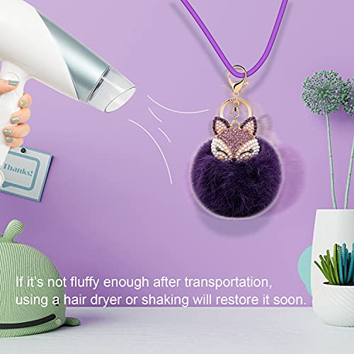 Anple Real Rabbit Fur Ball With Artificial Fox Head Inlay Pearl Rhinestone Key Chain For Womens Bag Or Cellphone Or Car Pendant (Purple2) #TOP1