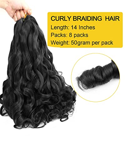 French Curly Braiding Hair 14 Inch 8 Packs Short Bouncy Wavy Braiding Hair Pre Stretched For Box Braids Yaki Texture Hot Water Setting Loose Wave Curly Braiding Hair For Black Women And Kids(14 Inch,1B)… #TOP4