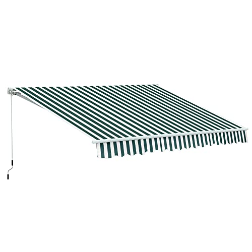 HOMCOM 3.5 x 2.5m Garden Patio Manual Awning Canopy Sun Shade Shelter with New Winding Handle - Green/White