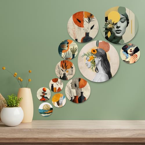 Image of RADIQORE Set of 11 Designer MDF Wooden Wall Hanging for Home Decoration | Office | Gift | Wall Decor Hanging Items | Wall Art | Living Room | Bedroom (aesthtic)