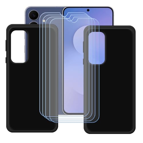 BMPNLSZ �K�p Samsung Galaxy S25 FE�p�̔ėp[2�p�b�N]�u���b�N�V�F��+[4�p�b�N]HD�����K���X�A�V���J�Q���V�F��TPU�ɂ��o�b�N�V�F��-Samsung Galaxy S25 FE�p��ی삷��X�N���C�u�h�~�ی��(6,7")