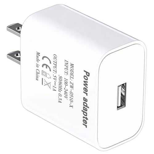 5v 1a Power Adapter 5v/1a USB Charging Block 5W Wall Charger 5 Volt 1000mA Power Supply Brick 5v1a USB Outlet Plug in 5v-1a Head 1a/5v Single USB Port for Kids Electric Toy 5 Volt 1 Amp Charger Whtie