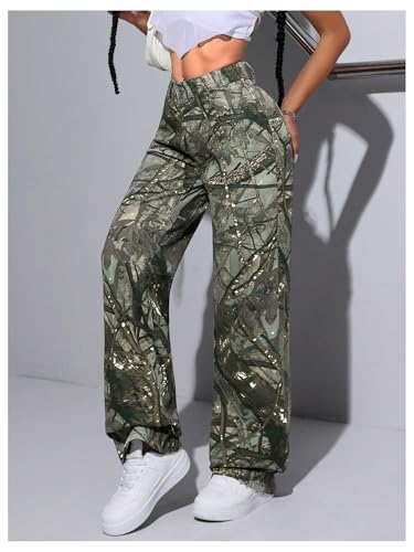 Floerns Women's Realtree Camo Print Jeans Low Waist Hunting Straight Leg Denim Pants4