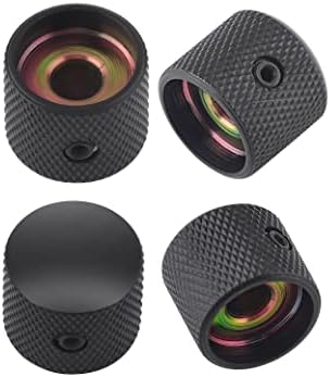 Rubatone Metal Guitar Knobs Dome Control Knobs with Black Knurled Barrels 6mm Split Shafts for Telecaster Stratocaster Electric Guitar or Bass Guitar Set of 4pcs.