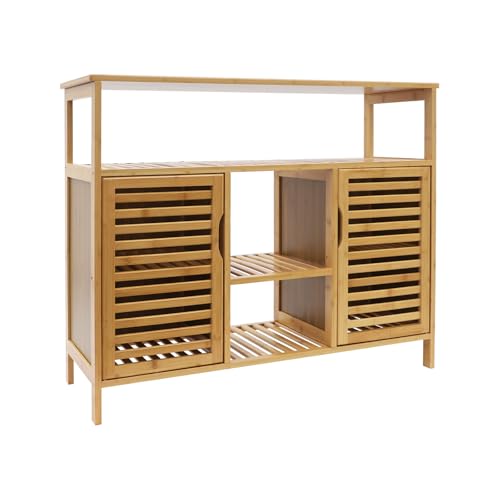 czyuRachel Armoire de rangement, en bambou, armoire à café, commode, salon, style maison de campagne, porte magnétique, rangement polyvalent, 100 x 35 x 80...