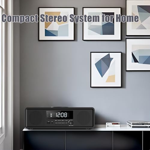 Compact Stereo System with CD Player, Bluetooth, Dual Alarms Clock, FM Radio, 20W RMS Clear Sound, USB/AUX Input, Snooze & Sleep Timer, Remote Control - for Home and Bedroom