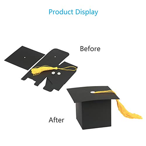 Katoom 30Pcs Graduation Sweet Boxes,6Cm*6Cm Doctoral Cap Shaped Gift Box Black Graduation Celebration Treat Sweet Biscuit Chocolate Sweet Box With Yellow Tassel For Graduation Ceremony Party #TOP4