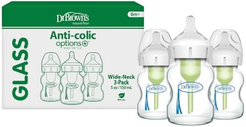 Dr. Brown's Options+ Wide Neck Glass Baby Bottles (Pack of 3, Clear)