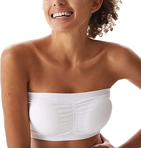 Fulier 2 Packs Women Bandeau Bra Padded Strapless Wireless Bralette Bra Seamless Bandeau Crop Tube Top Bra Bralette Nude, White #TOP2