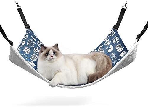 MSBC Reversible Cat Hammock, Breathable Pet Cage Hammock with Adjustable Straps and Metal Hooks, Double-Sided Hanging Pet Hammock Bed for Cats, Ferret, Puppy, Other Small Animals, 22 x 19 inch, Blue