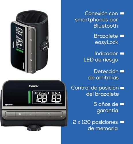 Beurer BM 81 easyLock tensiómetro de brazo, uso sin cables, validado clínicamente, brazalete con cierre giratorio, medición rápida y suave, app y transferencia a Apple Health