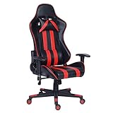 FlashBuy Ergonomic Design Multi-Function Racing Style Swivel Gaming Chair with PU Leather, High Back, Adjustable Headrest, Adjustable Lumbar Support(redblack)