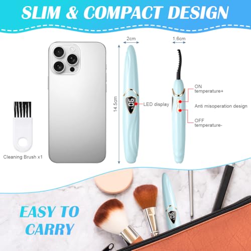LOPHE Beheizte Wimpernzange, Wimpernzange Beheizbar mit Intelligent Power Off, 10s Schnelles Wimpernzange Elektrisch USB Eyelash Curler für Makeup, Hellblau-S600