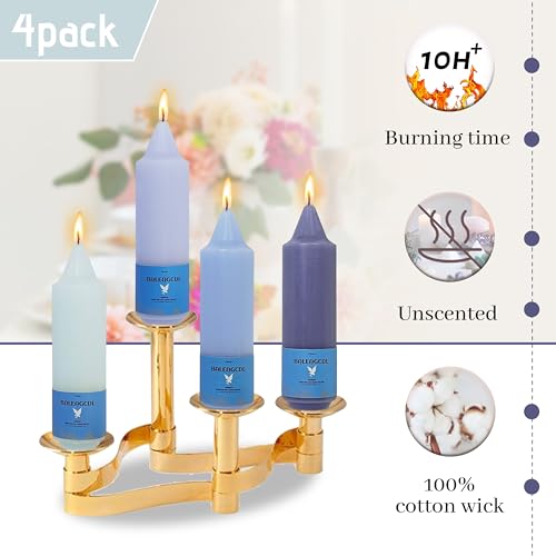 Image of Handmade Unscented Taper Candles Slow Burn Gradient Blue Candles 5 Inch Short Dinner Candle Sticks Smokeless Wax Candles for Weddings Holiday Gift Home Decoration