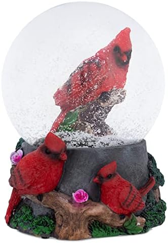 Spring Blossom Cardinals 100MM Musical Snow Globe Plays Tune Wonderful World