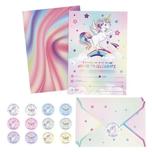 WERNNSAI Unicorn Party Invitation - 24PCS Rainbow Unicorn Party Supplies Fill-in Invitations with Envelopes for Girls Birthday Baby Shower Double-sided Printed Invite Cards