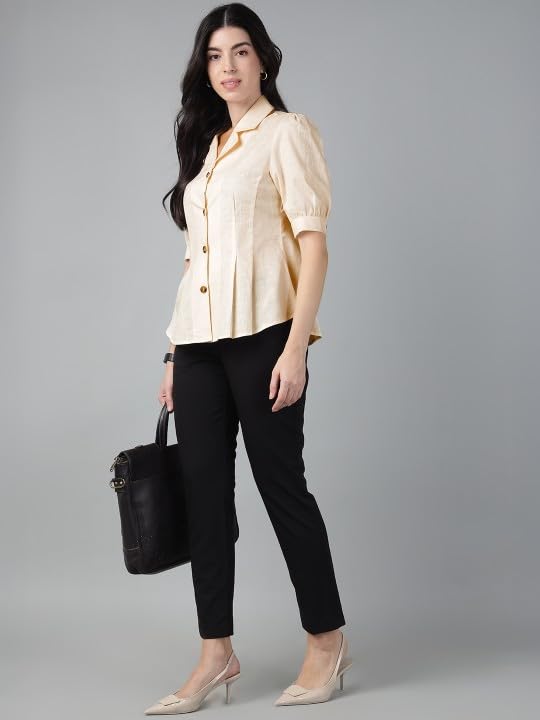 Image of Hancock Women Solid Lapel Collar Regular Fit Formal Shirt