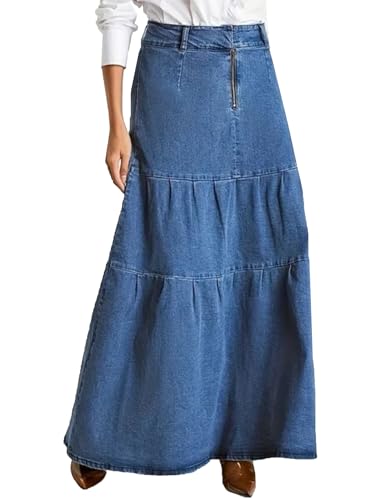cffvdiz Women's Maxi Denim Skirt Casual Vintage High Waist Denim Long Skirt