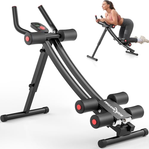 BODY RHYTHM Dual-Track Ab Machine with 4 Adjustable Heights, Foldable Core & Abdominal Exercise Machine, Total AB Workout Equipment for Home Gym, Ab Women Exercise Fitnes Trainer. (Black) by BODY RHYTHM - Used condition - US$69.84