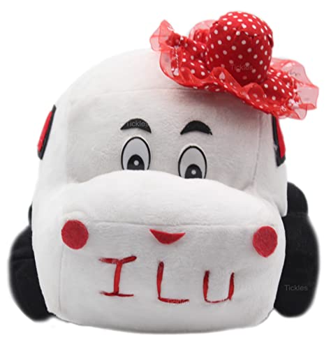 Image of Tickles I Love You Car with Hat Soft Stuffed Plush Toy for Kids Girlfriend Birthday Gift Valentine Day (Color: White; Size: 31 cm)