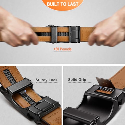 Image of BULLIANT Men belt 2Pack,Leather Ratchet Belt for Gift Men Dress Casual Jeans 1 3 /8 inch,Cut for Fit
