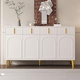 Sideboard Weiß 140 cm MDF Mit Schubladen Türen Verstellbaren Böden Goldfüße Stauraum Buffetschrank Nutzung Küchenbuffet Stauschrank Als Beistellschrank Für Wohnzimmer Esszimmer