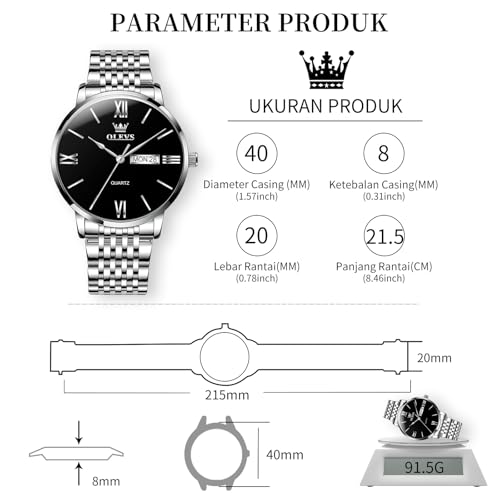 OLEVS Watches for Men Silver Watch Black Face Mens Waterproof Watch Stainless Steel Analog Quartz Dress Luxury Men’s Wrist Watches Casual Minimalist with Day Date, Roman Numerals Relojes para Hombres — view 6
