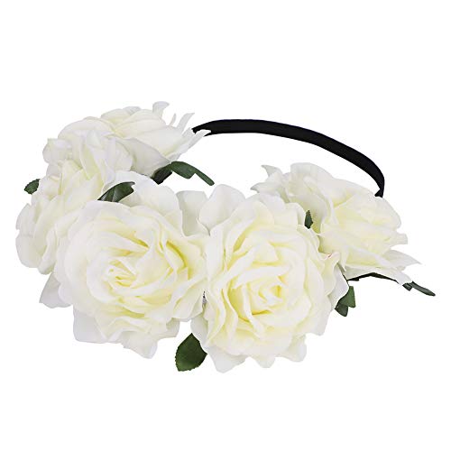 Flower Crown Headband for Women Rose Flower Hair Wreath Boho Floral Headband Wreath Bridal Floral Garland Headpieces Festival Hair Accessories for Ladies Girls Wedding Prom Festival Party Photography - Image 2