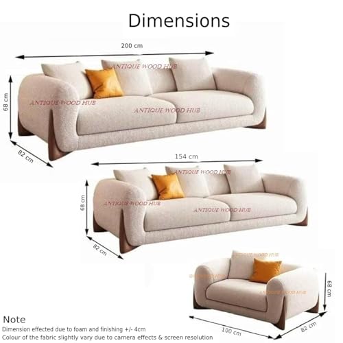 Image of Modern Off-White Boucle Upholstered Sofa Set with Stylish Wooden Legs Sofa for Living Room, Bedroom (3+2+1 Seater)