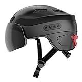 Casque de vélo pour Adulte, Casque Bluetooth Intelligent avec enregistreur de Conduite et Fonction de feu arrière LED pour visière Amovible (Noir amélioré, M)