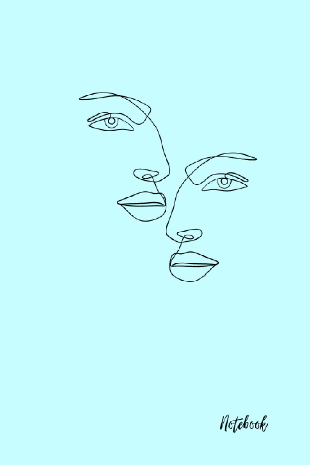 Notebook: Blue Minimalist Lined Face Journal, 120 single line ruled pages, 6x9 inches, Pocket Notebook