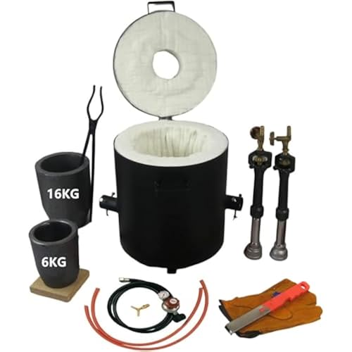 LSMIITTH Propane Smelting Furnace and Crucibles - 16KG/35LBS, Double Forge Burners Foundry Melting Furnace with Casting Tools for Melting Metals Recycled Gold Copper Aluminum Brass