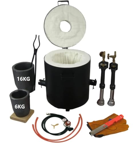 LSMIITTH Propane Smelting Furnace and Crucibles - 16KG/35LBS, Double Forge Burners Foundry Melting Furnace with Casting Tools for Melting Metals Recycled Gold Copper Aluminum Brass
