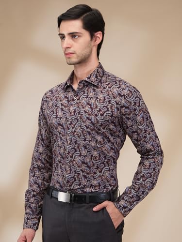 Image of Park Avenue Men's Print Pattern Slim Fit Cotton Blend Full Sleeve Semi Cut Away Collar Formal Shirt