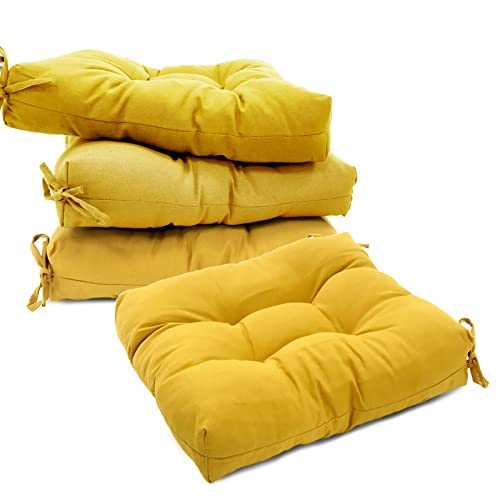 Cojines para Sillas de Exterior e Interior, Cojín Decorativo de Asiento 40 x 40CM con Correas de Sujeción,Relleno de Algodón,Ideal para sillas de Cocina, Comedor, Terraza,Jardin (Mostaza, 4) Cover