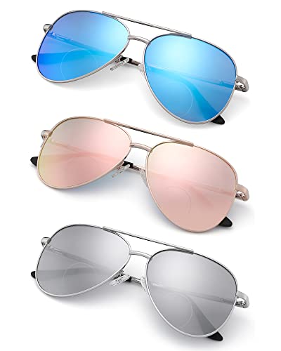 Sophily 3 Pack Bifocal Reading Sunglasses For Women Men, Aviator Sun Readers Glasses Mirrored Shades Uv400 +2.50 #TOP1