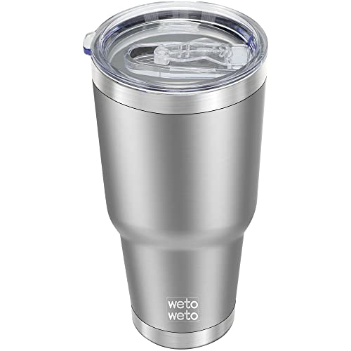 Wetoweto 30Oz Tumbler, Stainless Steel Vacuum Insulated Water Coffee Tumbler Cup, Double Wall Powder Coated Spill-Proof Travel Mug Thermal Cup For Home Outdoor (Stainless, 1 Pack) #TOP21